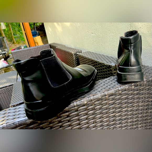 Mens’s Prada square toe black Italian leather boot size 10 1/2 - Picture 3 of 9